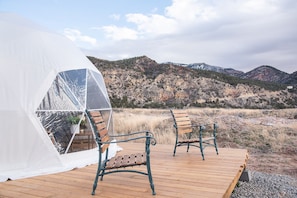 Dome 2 Deck Chairs and View at Little Village Retreat glamping near Kolob Canyon Zion National Park