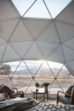 Window and View of Pine Valley from Dome 2 Glamping near Zion National Park, Kolob Canyon 