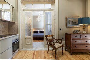 Bedroom entrance. 19th century furniture 