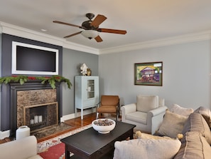 Cozy Living Room with Framed Television