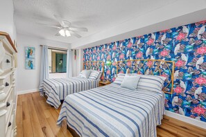 The Parrot Room has 2 full beds, smart TV & sound machine.