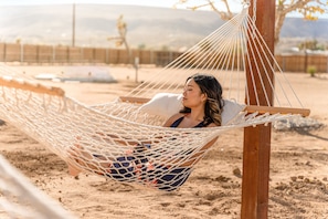 Outdoor hammock for sunbathing