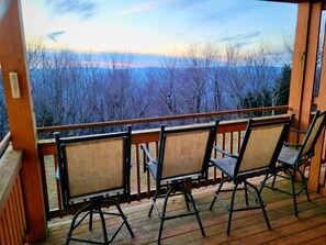 Private balcony with seating to view spectacular mountain sunsets. 