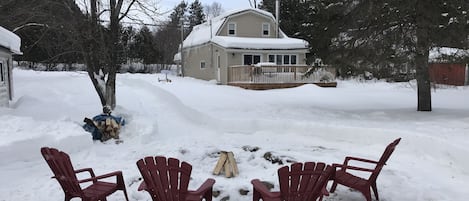 Back Yard and Fire Pit in Winter