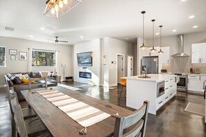 Kitchen table with seating for eight.