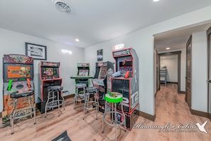 Gaming area fun for the entire family downstairs