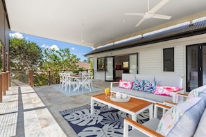 The enormous space out on the deck is a great place to spend time relaxing with the family