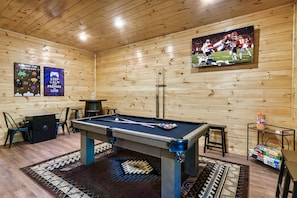 Game Room with TV, arcade and a pool table 