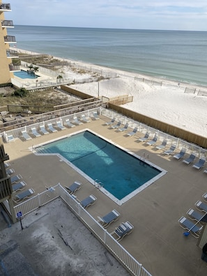 Just one of the complex is to pools, balcony view