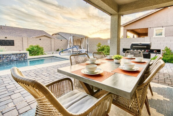 Enjoy sunset dinners on the patio in your peaceful, private backyard!