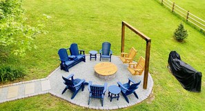 Plenty of seating around the fire pit for s'mores.