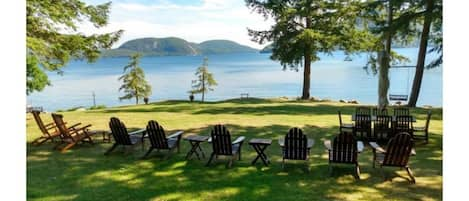 View of lawn and Rogers Rock from interior porch