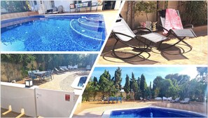 The private pool and garden at the villa. Lots of sunshine and shady areas.