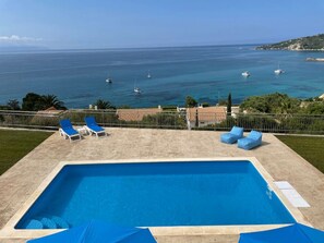 View of the Sea and Pool Area from Top Floor Balcony.