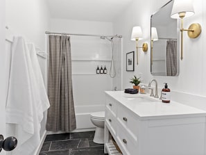 Ready to indulge in a delightful and hassle-free bathroom experience? Look no further than this stunning home, boasting a newly remodeled bathroom fully stocked with all the essentials