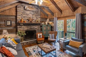 Reclaimed timbers from 19th century barns were used to construct the cabin.