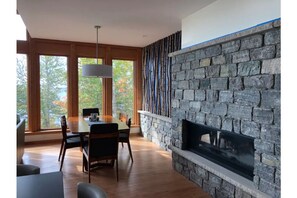 Dining area and gas fireplace.