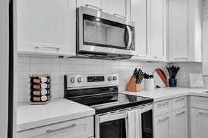 Spices and cooking utensils provided so you can cook your favorite meal in the 2 bedroom/2 bath unit 