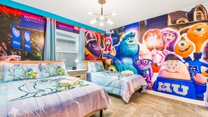 Exciting Monsters Inc. bedroom for kids with delightful lights, ensuring a whimsical and fun-filled atmosphere