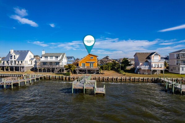 ONHC9D: OBX Sunset | Rear Aerial View with Private Pier