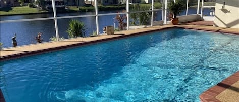 Pool with peaceful pond view