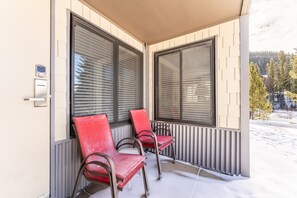 Private patio with outdoor seating.