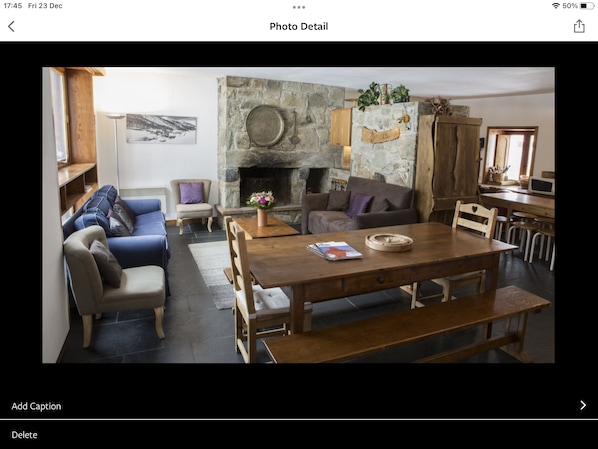 Living room with view of kitchen