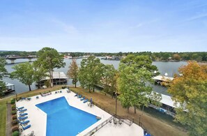 View of pool and Lake Hamilton from guest bedroom.