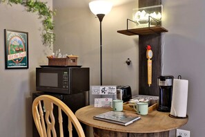 Kitchenette area features complimentary coffee, creamer and sugar, as well as a mini-fridge, toaster and microwave.