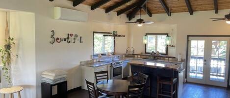 Dining room table, kitchen island, and perfect zoom background.