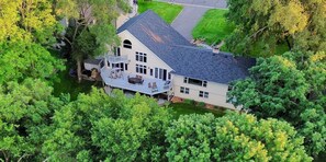 Huge patio on back of house.  Large deck on main level and upper balcony.
 