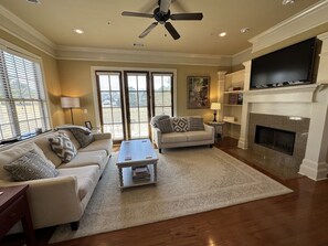 Living room with golf course view