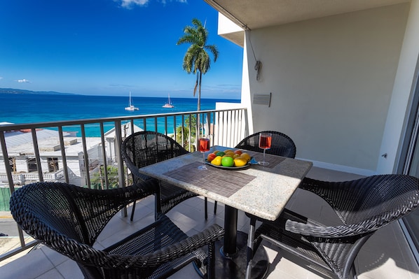 Seaview balcony for breakfast, lunch, and dinner!