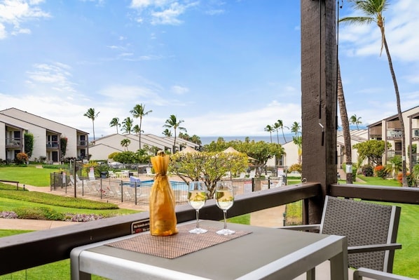 View from your lanai with the blue Pacific steps away.