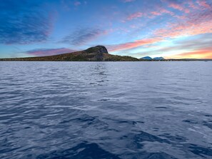 Sunset view of Mt Kineo from dock