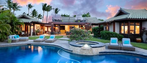 Located in the prestigious Champion Ridge community at the Mauna Lani Resort, this sprawling 3,500 square/ft retreat offers four spacious bedrooms and 360-degree panoramic views of the ocean, golf course, volcanic mountains