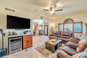 Front Living Room with Wine Fridge and Portable Karaoke
