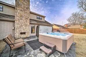 Private Patio | Outdoor Entertainment Area | Hot Tub | Outdoor Fireplace