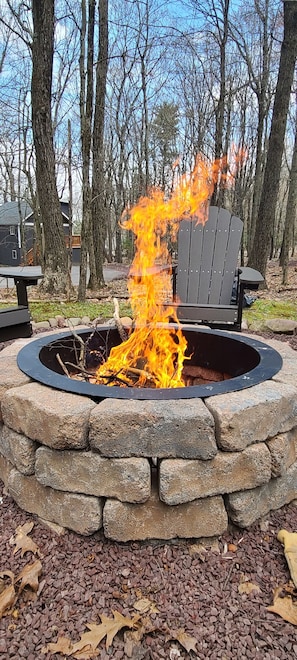 Fire pit in the front yard