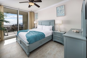 Master Bedroom - Charming primary bedroom with balcony access and direct access to a full bath with a walk-in shower and jacuzzi tub.