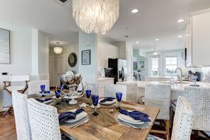Chandeliers & ceiling fans throughout Sea Grace, & a full charing station 