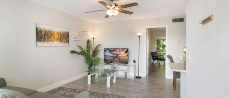 Living Room with Queen Sofa Bed and TV