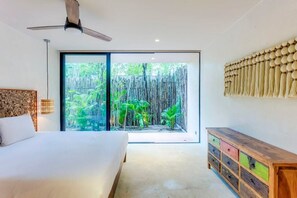 1 King bed (master bedroom), ensuite bathroom & access to a small private patio