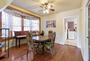 Make every dining experience special in this rustic dinning room.