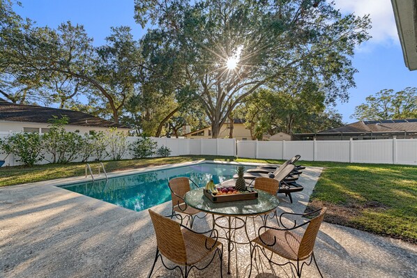 Getting tired of the indoors? We have this beautiful seating area where you can hang out while rest of the group swims! Book it now!