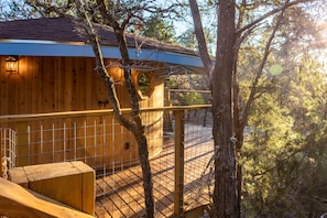 The Aerie is about 12 feet above ground and features stunning treetop views.