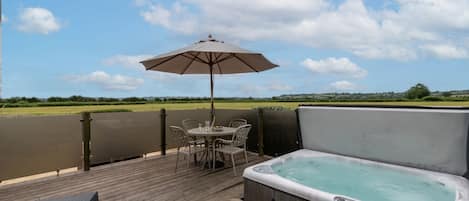 Decking with Private hot tub and open countryside views