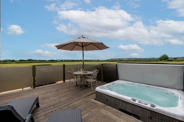 Decking with Private hot tub and open countryside views