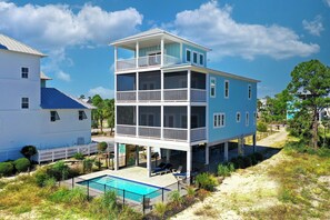 Private pool and screened in porches so you can enjoy the amazing water views. 