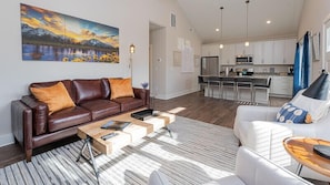 Open-concept living room and kitchen area